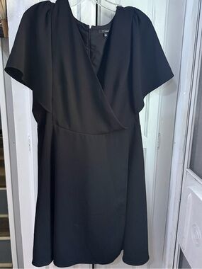 Madewell Black Short Flutter-Sleeve Faux Wrap Dress XL